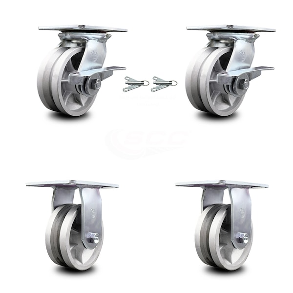 5 Inch V Groove Semi Steel Caster Brakes/Swivel Locks and 2 Rigid SCC, 2PK
